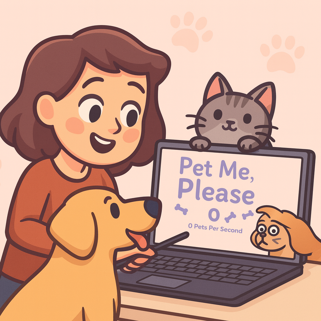 Pet Me, Please — AI-generated presentation mockup showing the final UI design